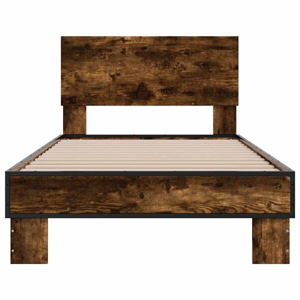 vidaXL Estructura cama madera ingenier&iacute;a metal roble humo 75x190 cm