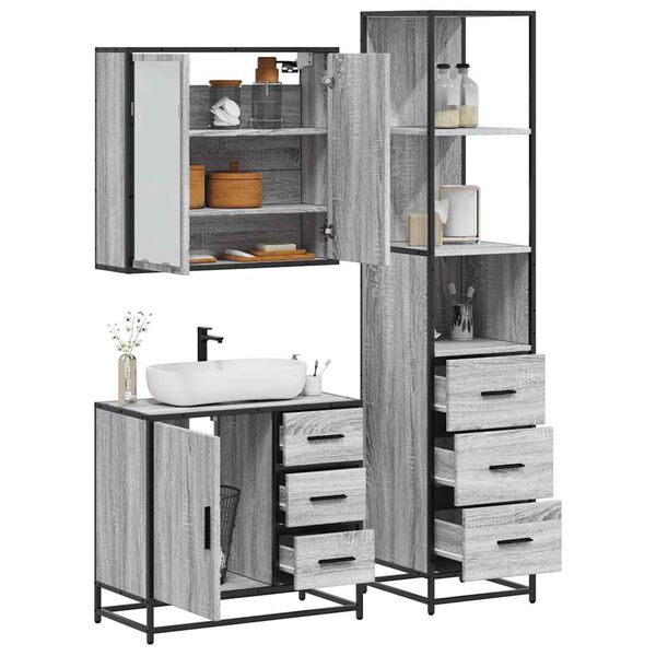 vidaXL Set de muebles de baño 3 pzas madera contrachapada gris sonoma
