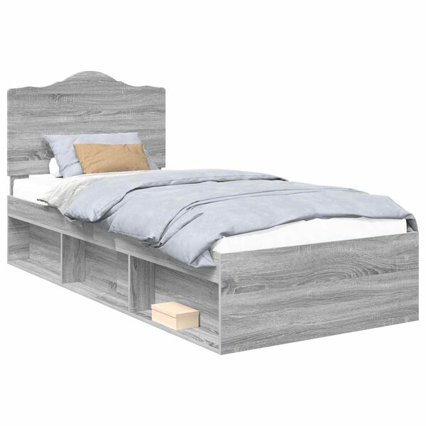 vidaXL Estructura de cama con cabecera Gris Sonoma 90 x 190 cm
