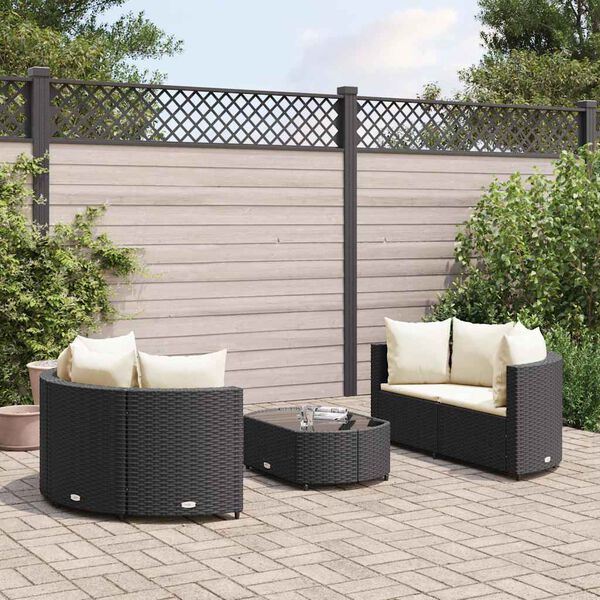vidaXL Set de muebles de jard&iacute;n 5 pzas y cojines rat&aacute;n sint&eacute;tico negro