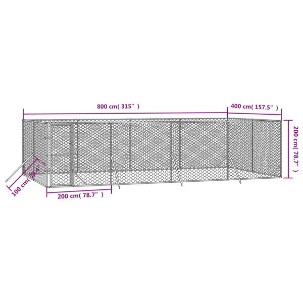 vidaXL Perrera de exterior acero galvanizado plateado 8x4x2 m