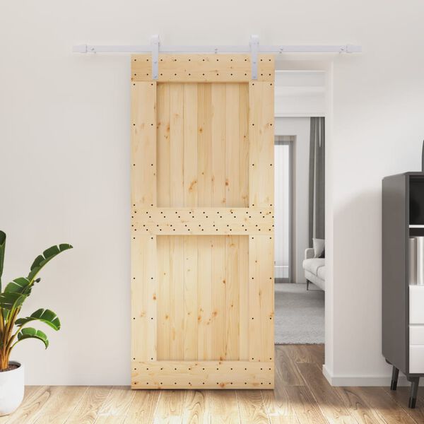 vidaXL Puerta corredera con herrajes madera maciza de pino 90x210 cm