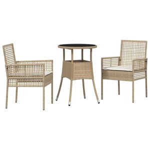 vidaXL Conjunto de Comedor de Jardín 3 pcs Beige Poliratán