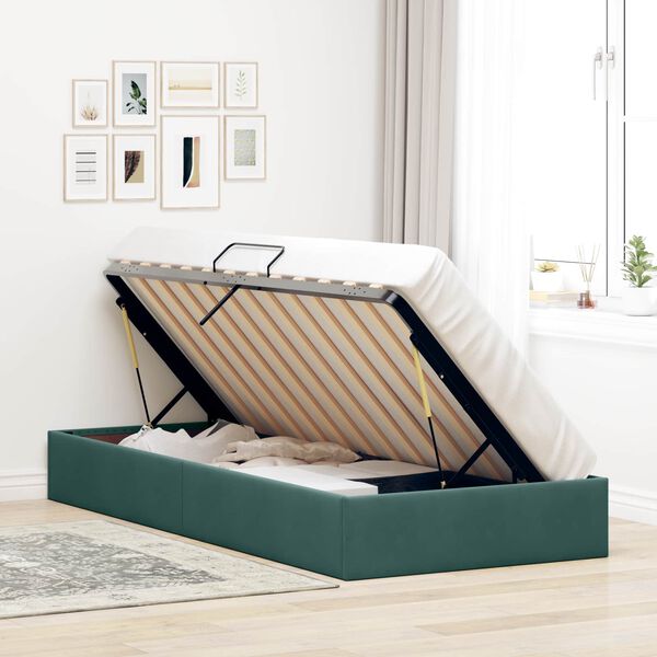 vidaXL Cama con almacenamiento Verde oscuro 90 x 200 cm Terciopelo