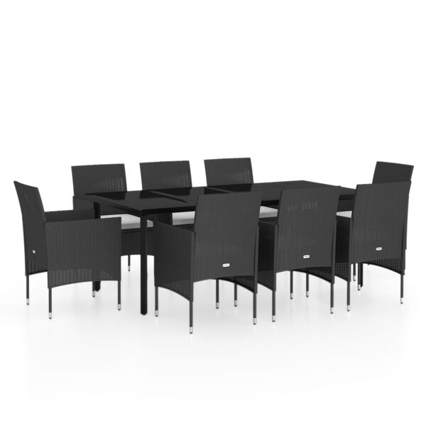vidaXL Juego de comedor de jard&iacute;n 9 piezas con cojines negro