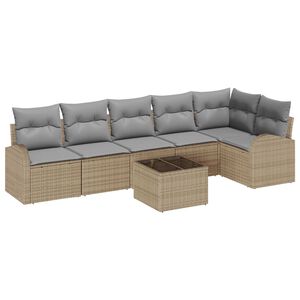 vidaXL Conjunto de sof&aacute;s de jard&iacute;n con coj&iacute;n 7 pcs Beige y gris claro