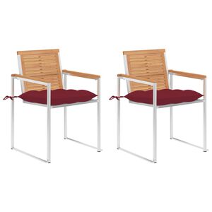 vidaXL Sillas de jard&iacute;n con cojines 2 uds madera maciza teca y acero