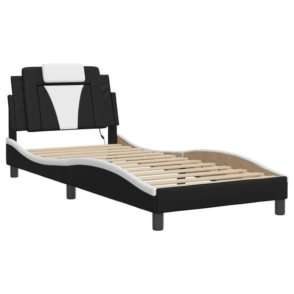 vidaXL Estructura de cama Viana con LED sin colch&oacute;n negro blanco 80x200 cm