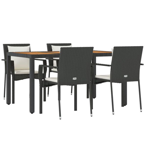 vidaXL Set de muebles jard&iacute;n 5 pzas con cojines rat&aacute;n sint&eacute;tico negro