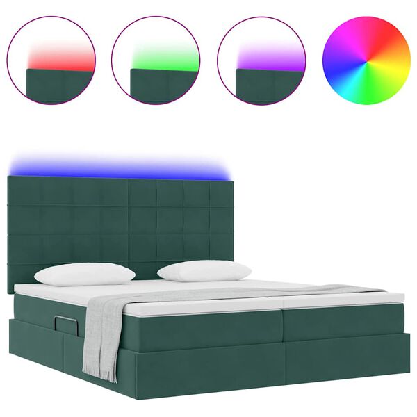 vidaXL Cama con tira de luces LED Verde oscuro 180 x 200 cm Terciopelo