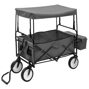 vidaXL Carrito de mano plegable con capota acero gris