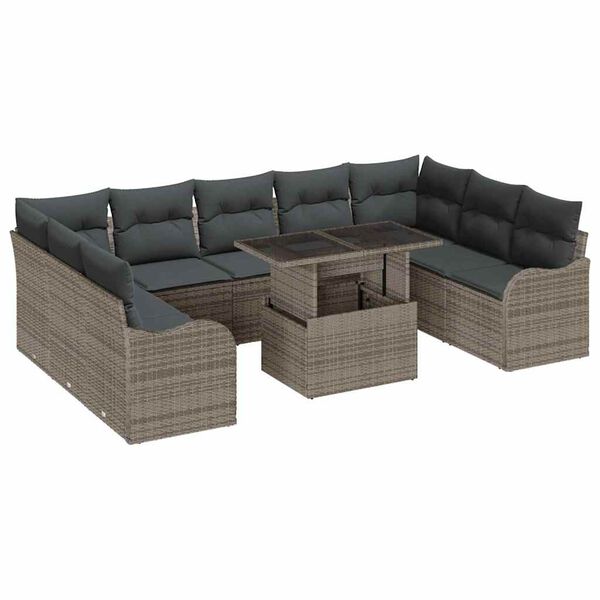vidaXL Conjunto de sofá de jardín 10 pcs Gris Rattan de Poliéster