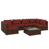 vidaXL Set muebles de jard&iacute;n 7 piezas y cojines rat&aacute;n sint&eacute;tico marr&oacute;n