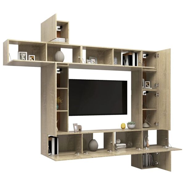 vidaXL Set muebles de salón TV 9 piezas madera ingeniería roble Sonoma