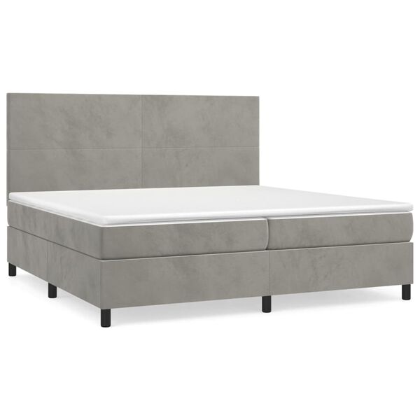 vidaXL Cama box spring con colch&oacute;n terciopelo gris claro 200x200 cm