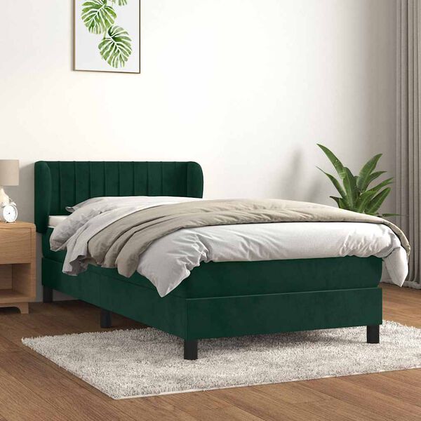 vidaXL Cama box spring con colch&oacute;n terciopelo verde oscuro 80x200 cm