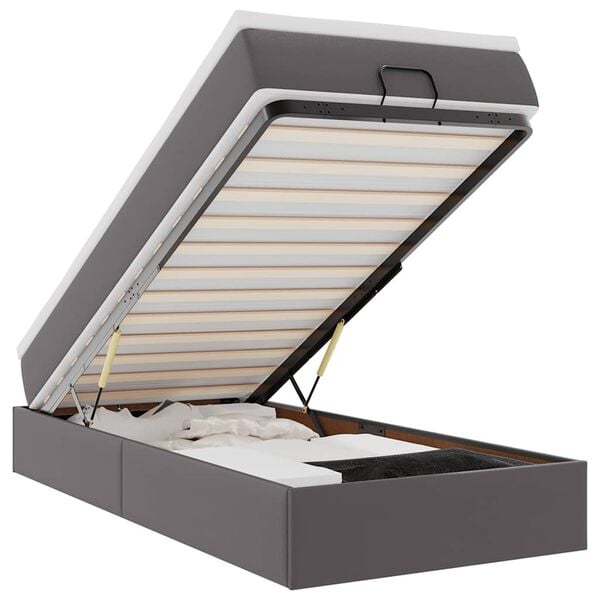 vidaXL Estructura cama otomana colch&oacute;n cuero sint&eacute;tico gris 90x190 cm