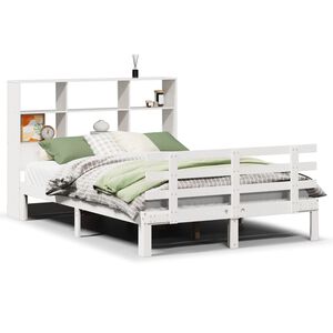 vidaXL Cama con estanter&iacute;a sin colch&oacute;n madera maciza blanca 140x190 cm