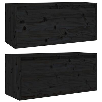 vidaXL Armarios de pared 2 uds madera maciza de pino negro 80x30x35 cm