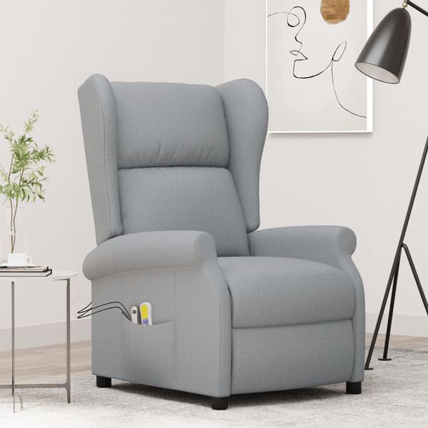 vidaXL Sill&oacute;n orejero de masaje el&eacute;ctrico tela gris claro
