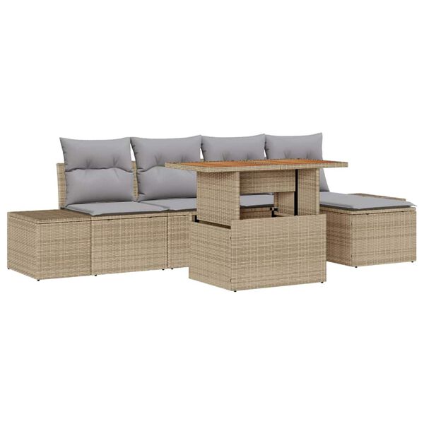vidaXL Conjunto de Comedor de Jard&iacute;n con coj&iacute;n 6 pcs Beige y gris