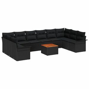 vidaXL Conjunto de sof&aacute;s de jard&iacute;n 11 pcs Negro rat&aacute;n sint&eacute;tico