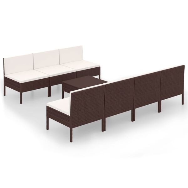 vidaXL Set muebles de jardín 8 pzas y cojines ratán sintético marrón