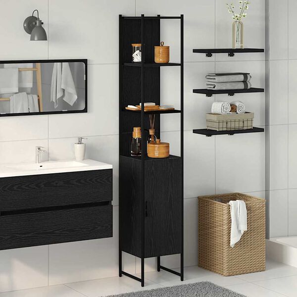 vidaXL Gabinete de Baño con estante Roble negro 33 x 33 x 185,5 cm