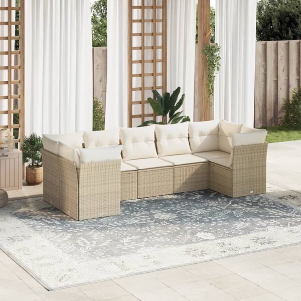 vidaXL Set sof&aacute;s de jard&iacute;n 7 piezas y cojines rat&aacute;n sint&eacute;tico beige