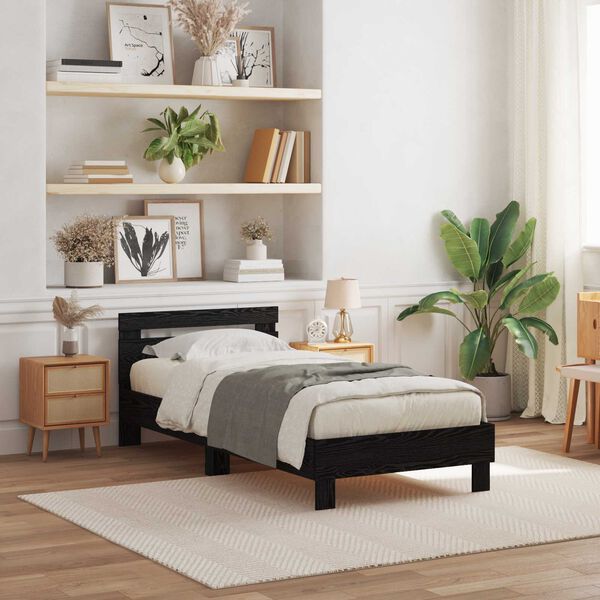 vidaXL Estructura de cama con cabecera Roble negro 100 x 200 cm