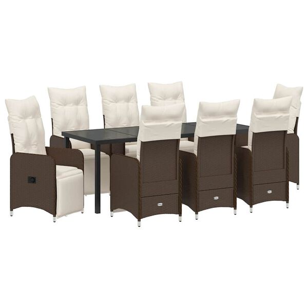 vidaXL Conjunto de Comedor de Jard&iacute;n 9 pcs Marr&oacute;n rat&aacute;n sint&eacute;tico