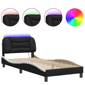 vidaXL Estructura de cama con LED sin colch&oacute;n Hvar negro y blanco 90x190cm