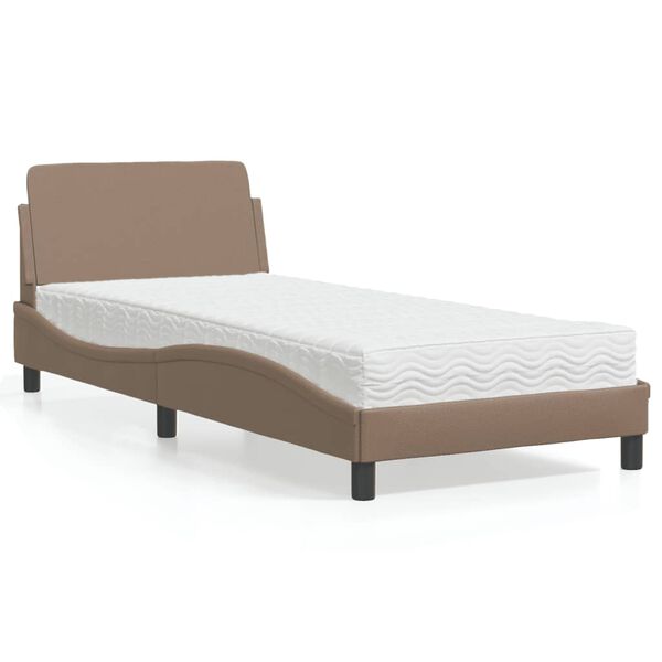 vidaXL Cama con colch&oacute;n Dover cuero sint&eacute;tico capuchino 90x190 cm