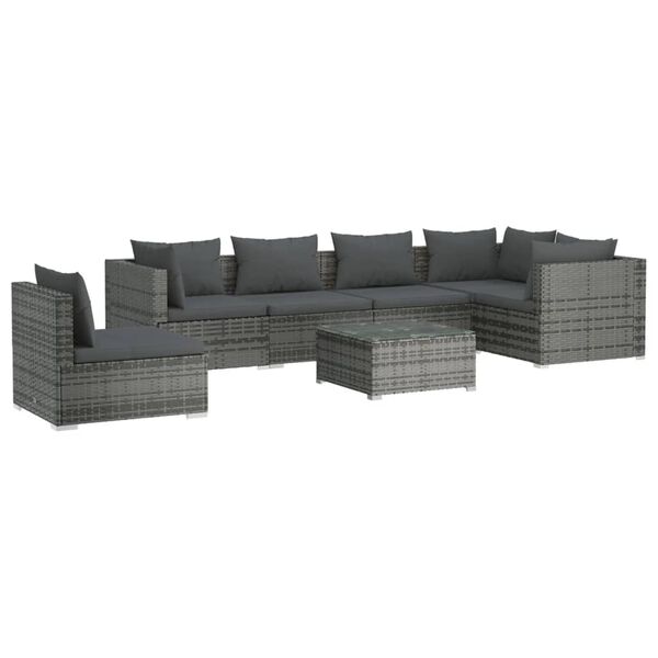 vidaXL Set de muebles de jard&iacute;n 7 pzas y cojines rat&aacute;n sint&eacute;tico gris