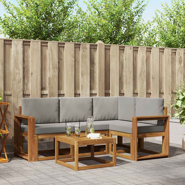 vidaXL Conjunto de sof&aacute;s de exterior 5 pcs Gris Natural y Claro