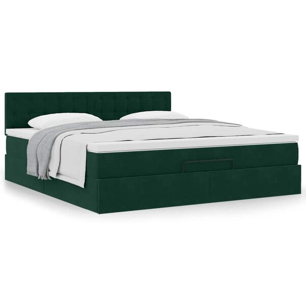 vidaXL Estructura de cama otomana con colch&oacute;n verde oscuro 160x200 cm