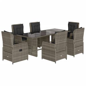 vidaXL Set comedor jard&iacute;n 7 pzas y cojines rat&aacute;n sint&eacute;tico gris