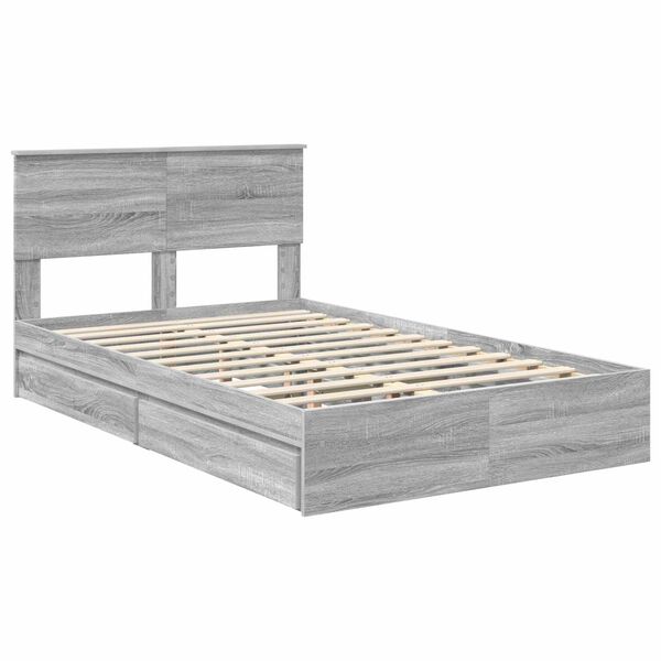 vidaXL Cama con almacenamiento con cabecera Gris Sonoma 135 x 190 cm