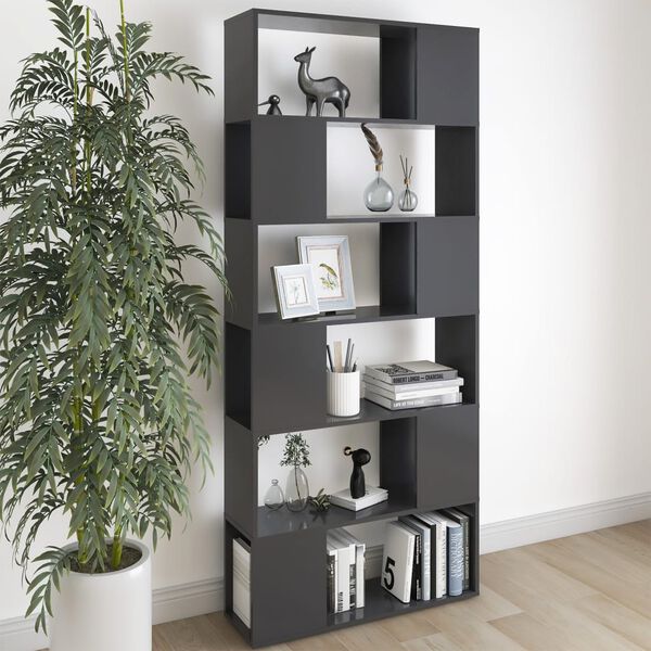 vidaXL Librer&iacute;a separador madera contrachapada gris brillo 80x24x186cm
