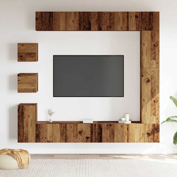 vidaXL Conjunto de mueble de TV 9 piezas montado la pared madera vieja