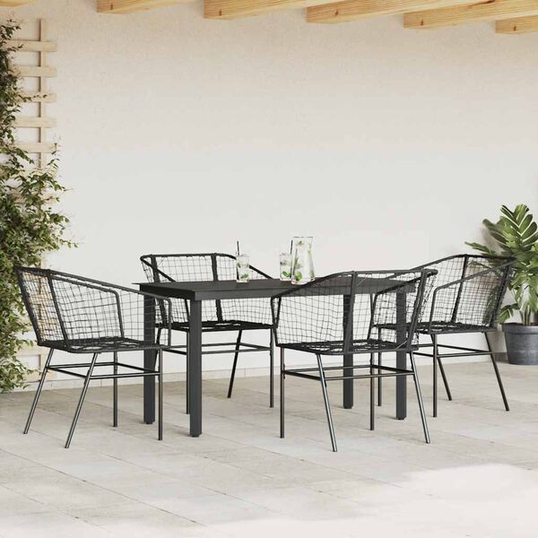 vidaXL Juego de comedor jard&iacute;n 5 piezas rat&aacute;n sint&eacute;tico vidrio negro