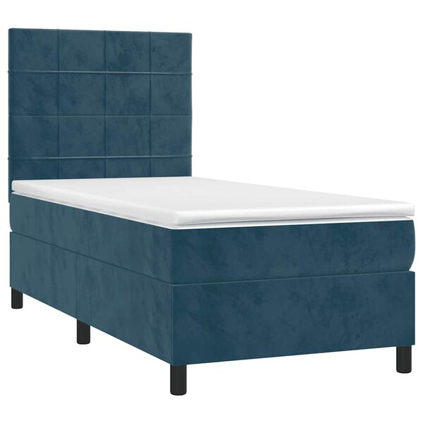 vidaXL Cama box spring colch&oacute;n y LED terciopelo azul oscuro 80x200 cm