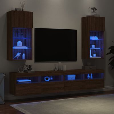vidaXL Muebles de TV con luces LED 2 uds marrón roble 40,5x30x90 cm