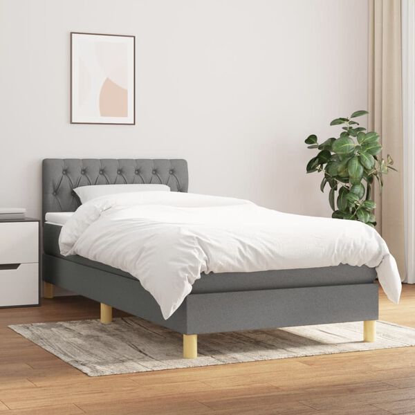 vidaXL Cama box spring con colch&oacute;n tela gris oscuro 90x200 cm