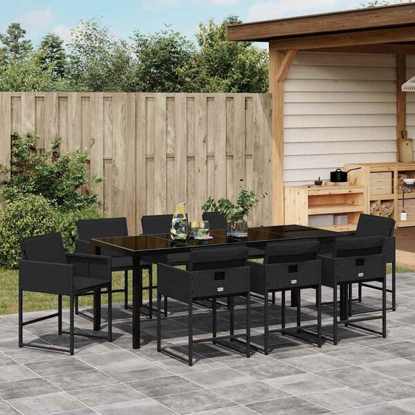 vidaXL Conjunto de Comedor de Jard&iacute;n 9 pcs Negro rat&aacute;n sint&eacute;tico
