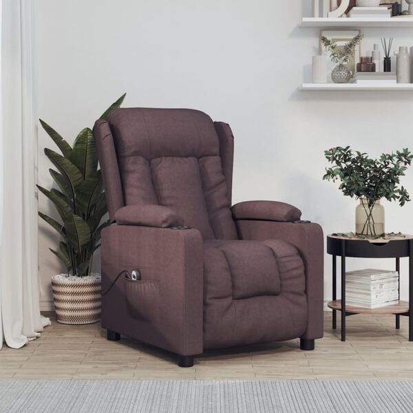 vidaXL Sillón reclinable eléctrico tela marrón oscuro