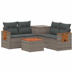vidaXL Juego de Sof&aacute; 6 uds. Gris y Gris Oscuro Rat&aacute;n sint&eacute;tico y acero