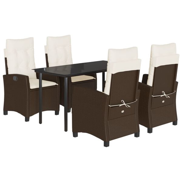 vidaXL Set comedor de jard&iacute;n 5 piezas y cojines rat&aacute;n sint&eacute;tico marr&oacute;n