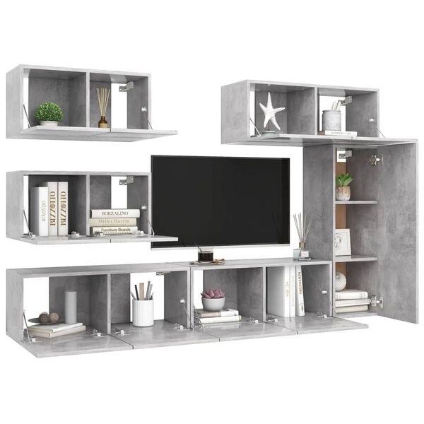 vidaXL Set muebles de salón TV 6 pzas madera ingeniería gris hormigón