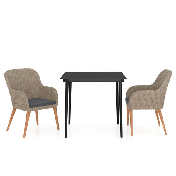 vidaXL Juego de comedor de jard&iacute;n 3 piezas con cojines marr&oacute;n